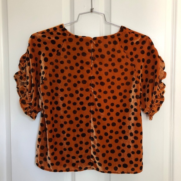 Madewell Velvet Ruffle Sleeve Top Polka Dot Leopard Print Velour Blouse SM - Picture 15 of 16